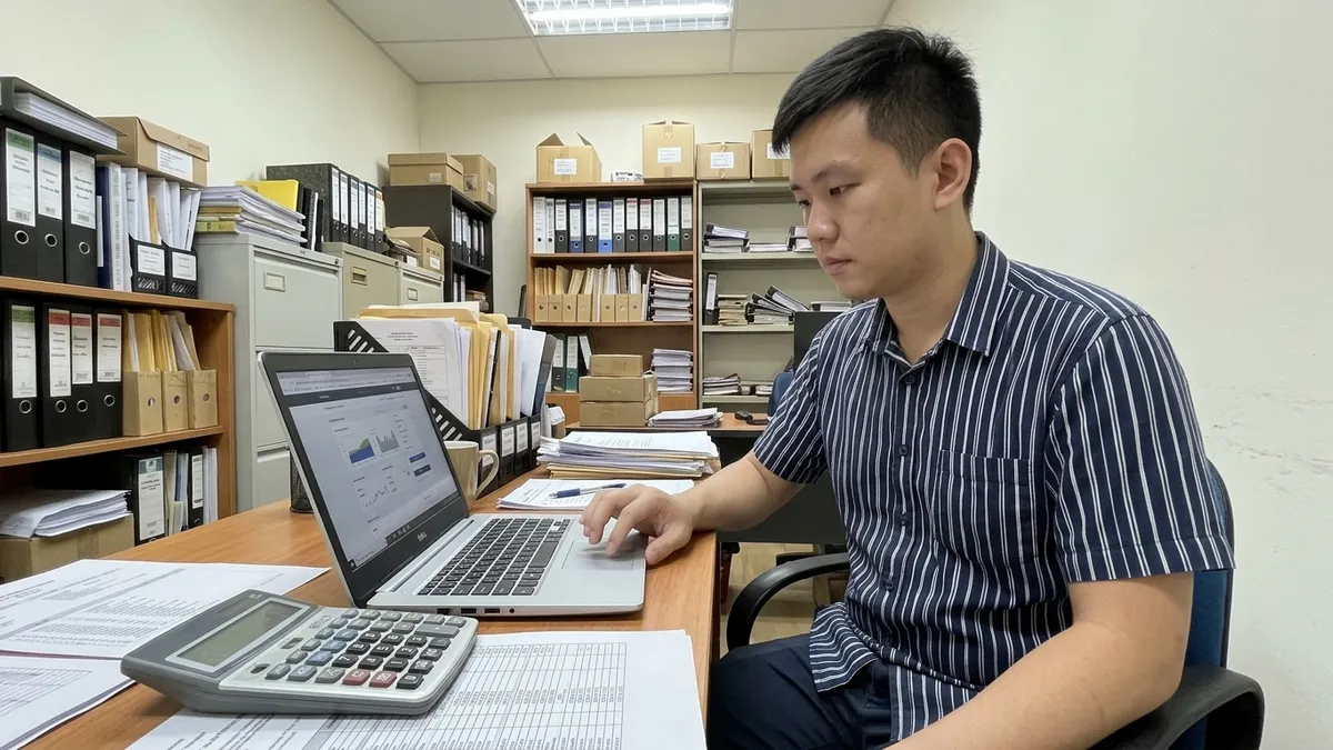 Small business owner reviewing a website quotation on his laptop