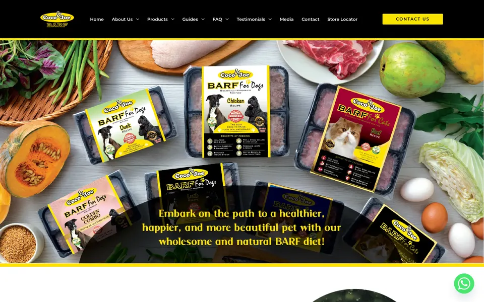 Website design for Coco & Joe BARF, pet food brand in Malaysia