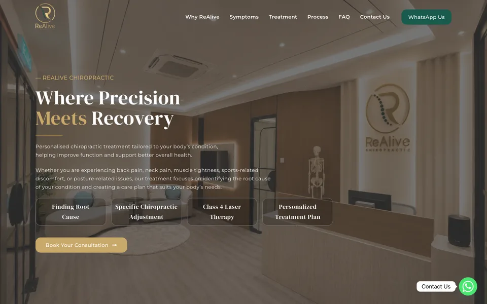 Website design for ReAlive Chiropractic, chiropractic clinic in Malaysia