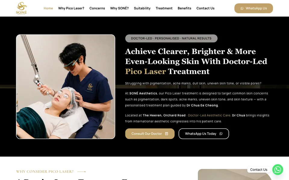 Website design for SONÉ Aesthetics, aesthetic clinic in Singapore