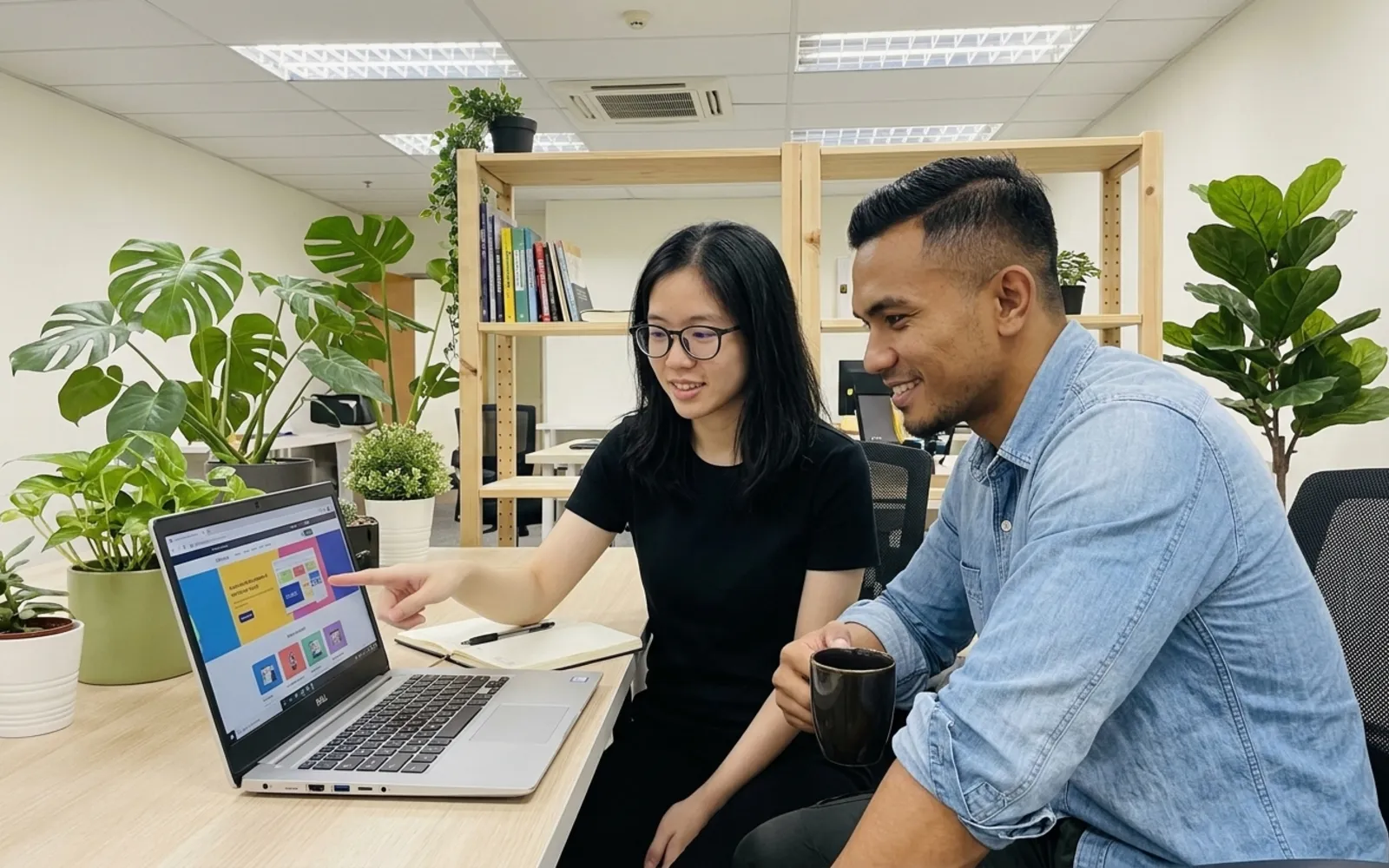 Designer showing a website layout to a colleague